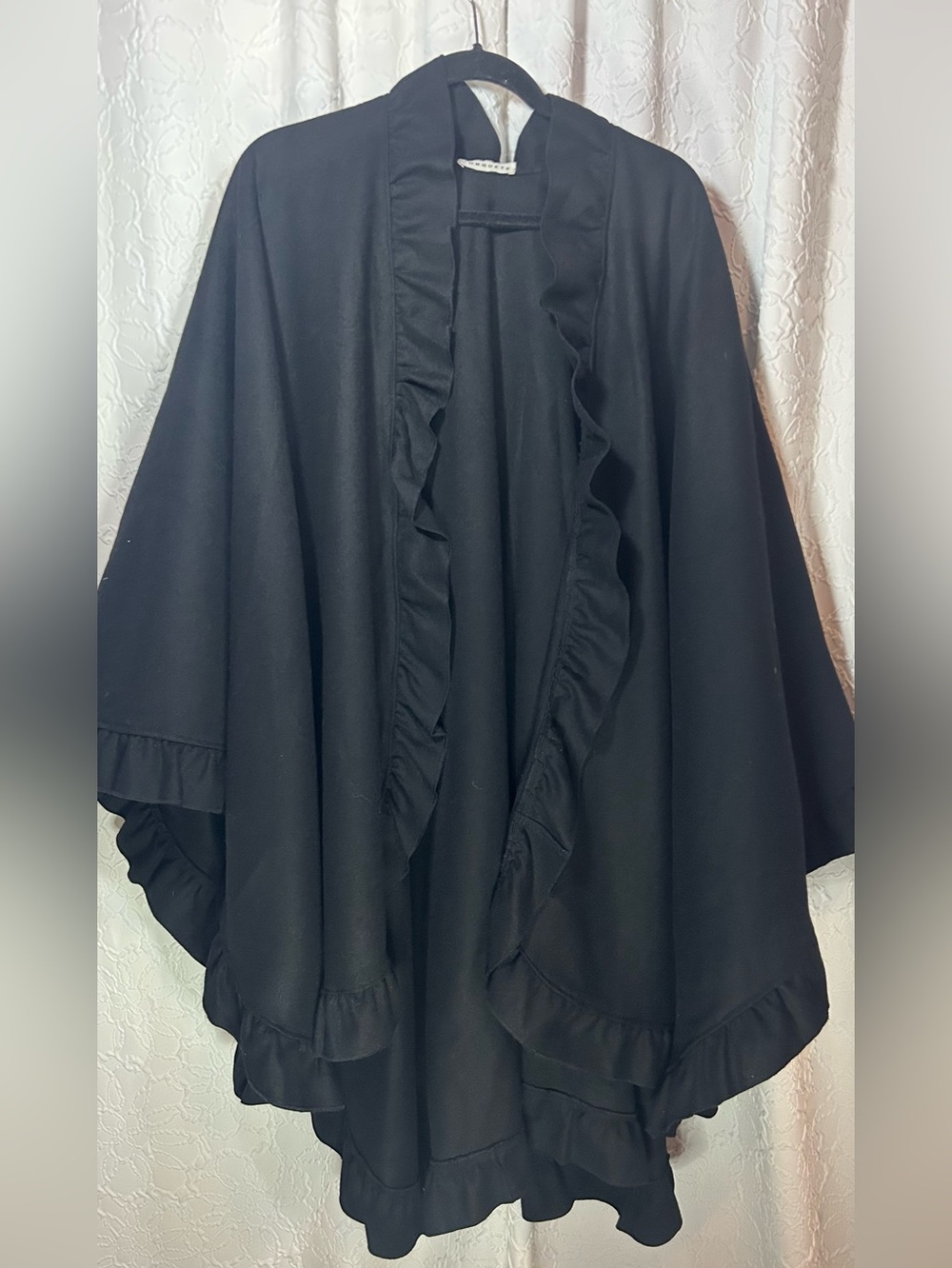 Black Ruffle-Trim Women’s Sweater Cape